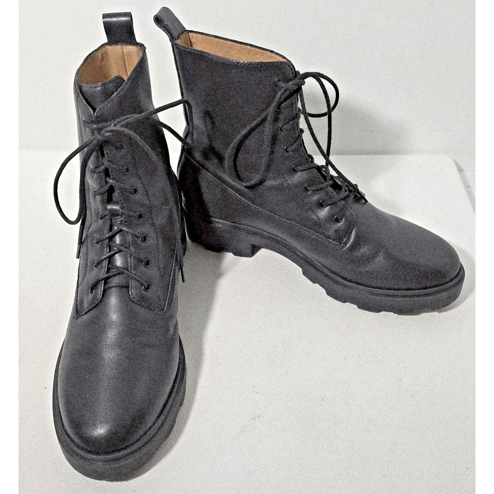 Madewell Shelton Lace-Up Lug Sole Boots Women’s Sz 9 Cargo Black Leather Combat